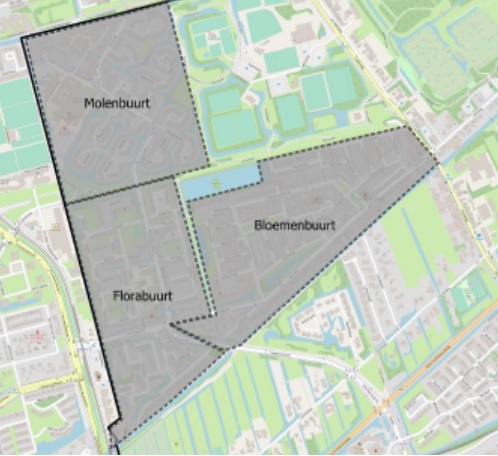 Kaart van Florabuurt, Molenbuurt en Bloemenbuurt
