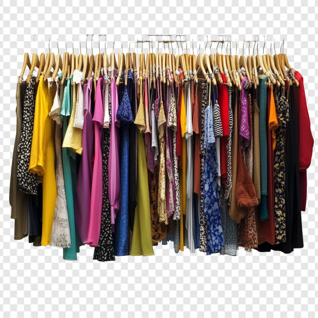 Kledingrek vol kledinghangers met kleren.