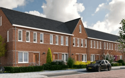 Een straat met rijtjeshuizen.