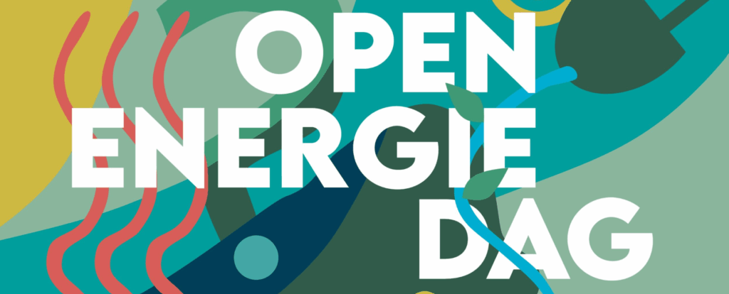 Logo. De tekst Open Energie Dag op een gekleurde achtergrond.