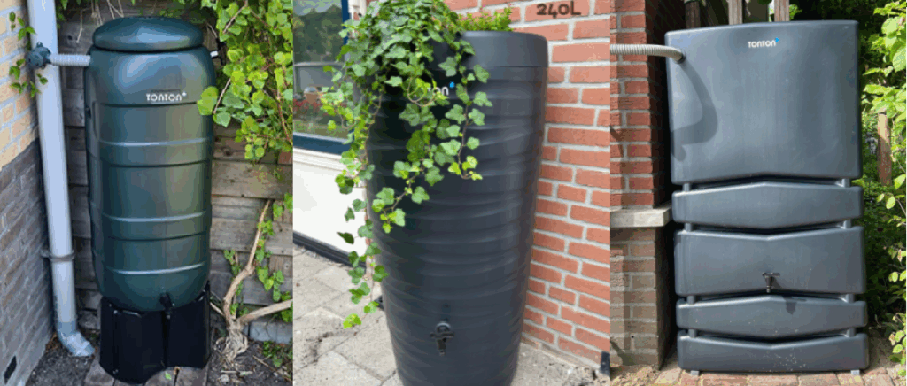 Tiny Ton, Kingston, Powerwall regenton. Van links naar rechts op een rij.