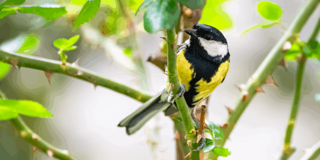 Een koolmees op een tak in de boom