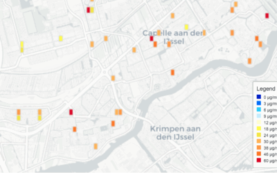 Afbeelding van map van Capelle aan den IJssel die weergeeft hoe de pieken fijnstofdelen verdeeld zijn