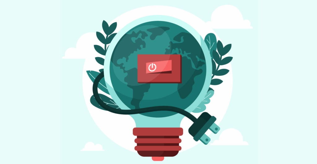 Illustratie van een ledlamp, een stekker en een lichtknopje.