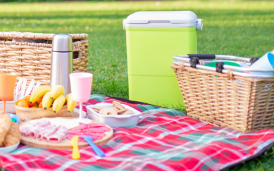 Picknick kleed met koelbox, mand en herbruikbare spullen